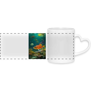 Fische, Aquarium - Panoramatasse mit Herzhenkel - Weiß - Vorne
