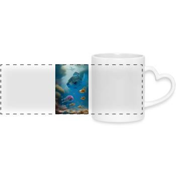 Fische, Aquarium - Panoramatasse mit Herzhenkel - Weiß - Vorne