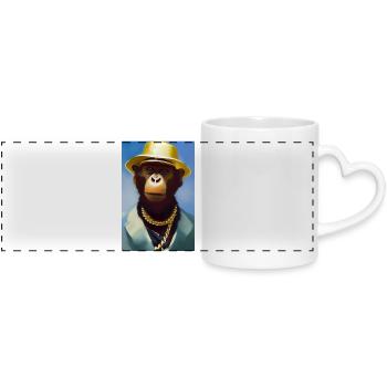 Cool monkey with gold chain - Panoramic mug with heart handle - white - Front