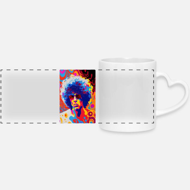 On stage in the 70s -1- Psychedelic art - Panoramic mug with heart handle - white