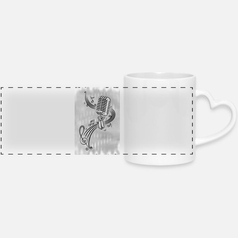 Retro Mikrofon mit Musiknoten Microphon Silber - Panoramatasse mit Herzhenkel - Weiß