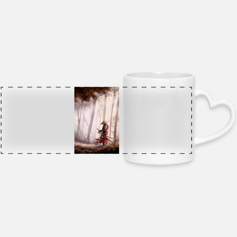 Le samouraï solitaire - Mug panoramique avec anse en forme de cœur - blanc