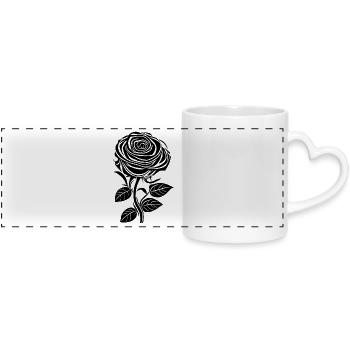 Romantische Rose in schwarz - Panoramatasse mit Herzhenkel - Weiß - Vorne