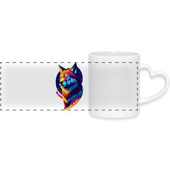 Loup dans la nuit - Décor Multicolore - Mug panoramique avec anse en forme de cœur - blanc - Devant