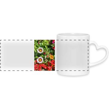 Mittagsblume – Sonnenkuss auf Lebensfreude - Panoramatasse mit Herzhenkel - Weiß - Vorne