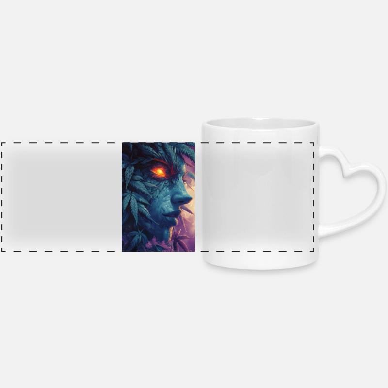 Leaf Face with Fire Eye - Panoramic mug with heart handle - white