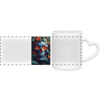 Crâne enflammé dans le royaume des fleurs - Mug panoramique avec anse en forme de cœur - blanc - Devant
