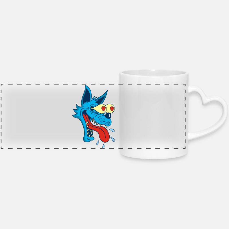 Cartoon Wolf in Love - Panoramic mug with heart handle - white