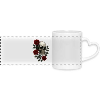 Gothic Totenschädel mit romantischen Rosen Design - Panoramatasse mit Herzhenkel - Weiß - Vorne