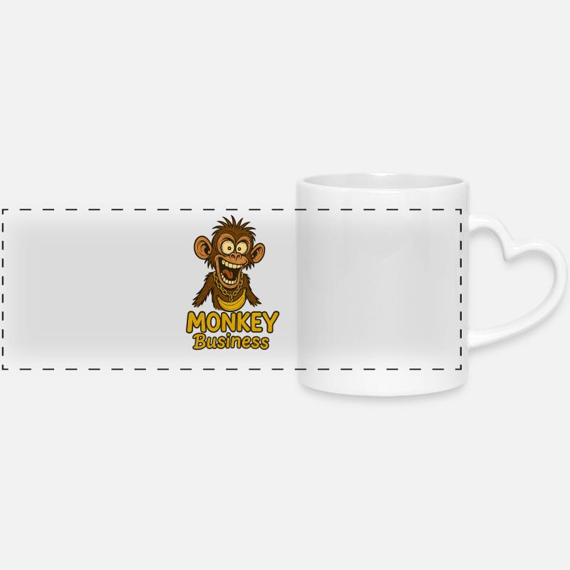 Funny Monkey with Necklace and Banana - Panoramic mug with heart handle - white
