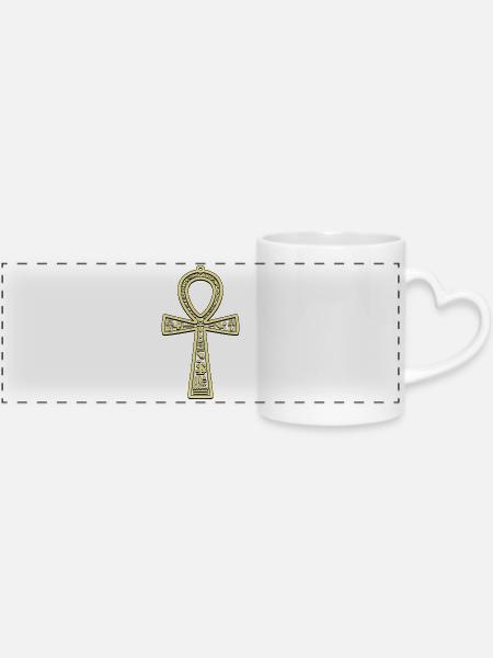 ANKH Ägyptische Symbolik - Panoramatasse mit Herzhenkel - Weiß