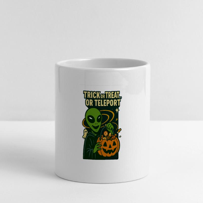 Alien Halloween T-Shirt – Süßes oder Saures... oder... Panoramatasse mit Herzhenkel