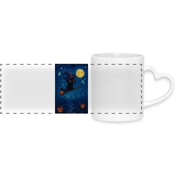 Halloween cute pixel cat - Panoramic mug with heart handle - white - Front