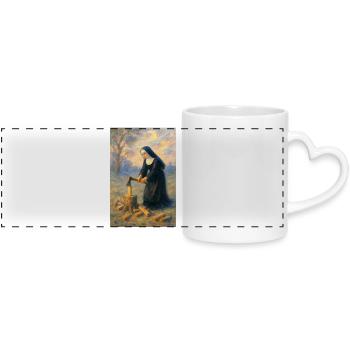Une religieuse coupe du bois - Mug panoramique avec anse en forme de cœur - blanc - Devant