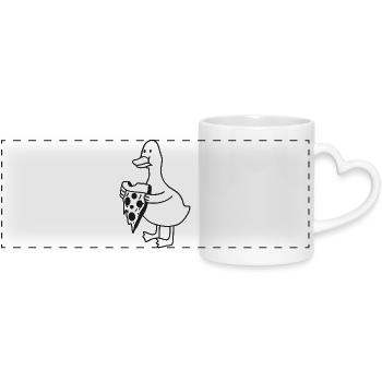 Croquis de canard avec pizza - Dessin animé drôle d’animal - Mug panoramique avec anse en forme de cœur - blanc - Devant