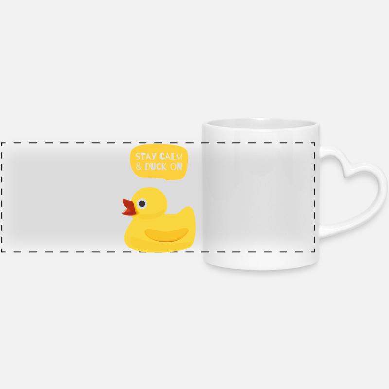 Stay Calm & Duck On Design - Panoramic mug with heart handle - white