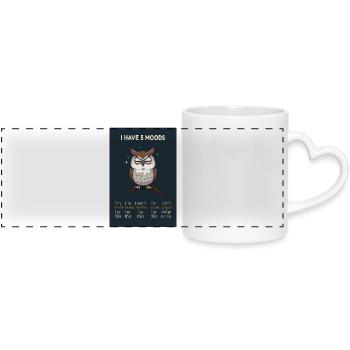 Grumpy Owl – I Have 5 Moods Funny Design - Panoramatasse mit Herzhenkel - Weiß - Vorne