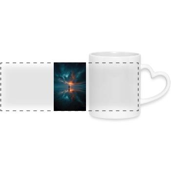 Solitary Sunset Reflections on a Misty Shore - Panoramic mug with heart handle - white - Front