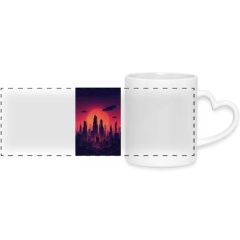 Roter Sonnenuntergang Skyline Zukunft  - Panoramatasse mit Herzhenkel - Weiß - Vorne