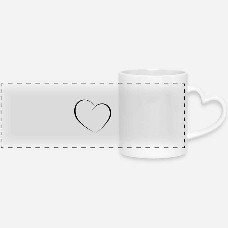 Heart BLACK - Panoramic mug with heart handle - white