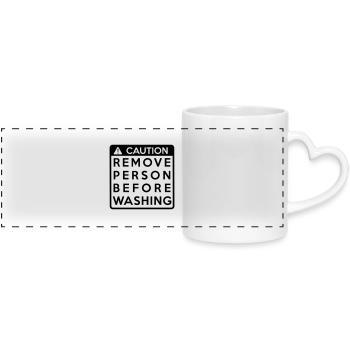 Caution: Remove person before washing - Panoramic mug with heart handle - white - Front