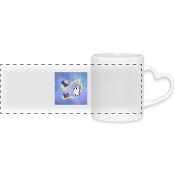 Cute Ghost Enchants Cat - Panoramic mug with heart handle - white - Front