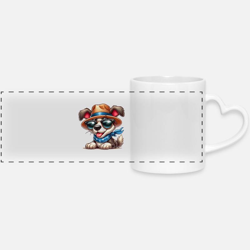 Dog in a hat and sunglasses - Panoramic mug with heart handle - white