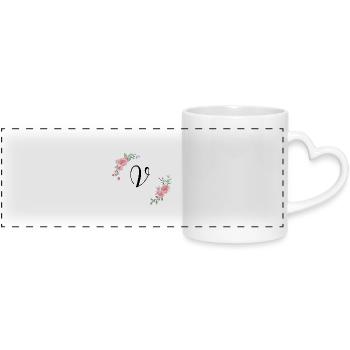 Lettre v florale rose - Mug panoramique avec anse en forme de cœur - blanc - Devant