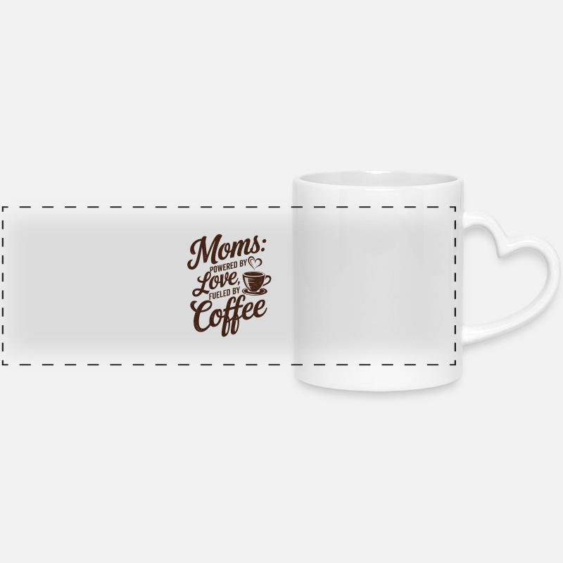 Moms: Powered by Love, Fueled by Coffee - Panoramic mug with heart handle - white