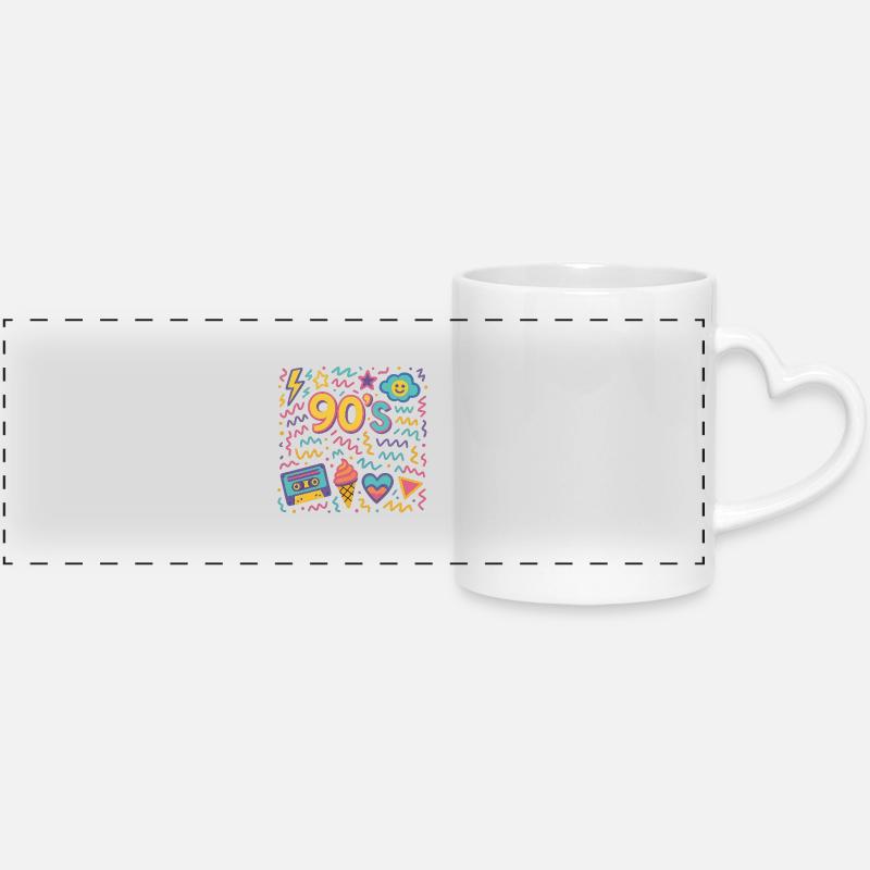 90's - Panoramic mug with heart handle - white