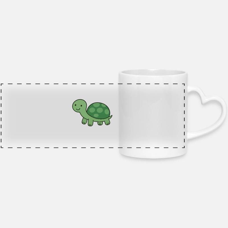 cute green turtle - Panoramic mug with heart handle - white