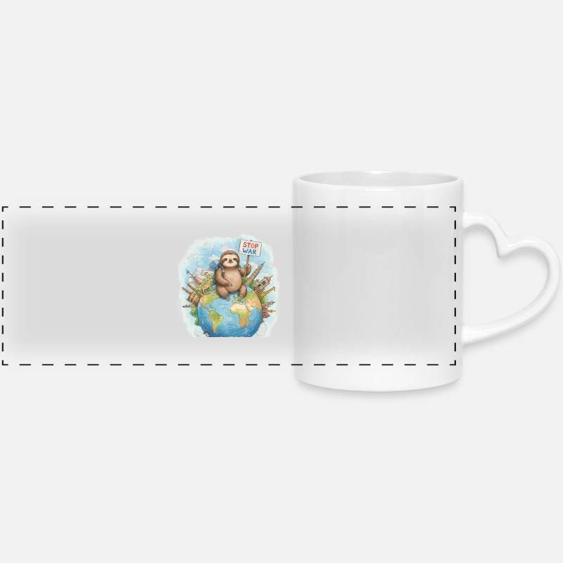 Sloth Wanderer Stop War - Panoramic mug with heart handle - white