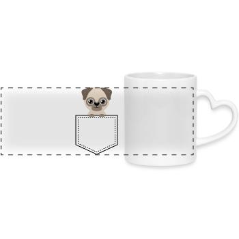 Googly Eyes Pug Cartoon - Panoramic mug with heart handle - white - Front
