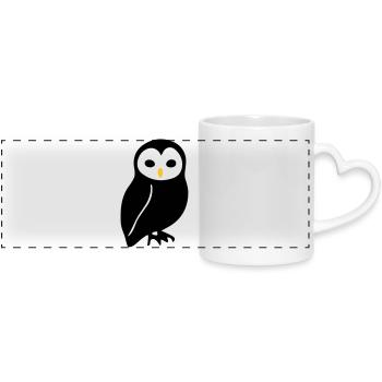 Owl - Panoramic mug with heart handle - white - Front