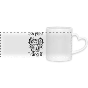 Pas de plan ? Envolez-le ! Chat ailé (noir) - Mug panoramique avec anse en forme de cœur - blanc - Devant
