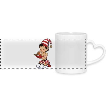 Gnome girl with robin - Panoramic mug with heart handle - white - Front