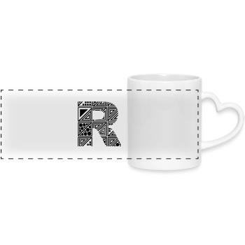 letter R - Panoramic mug with heart handle - white - Front