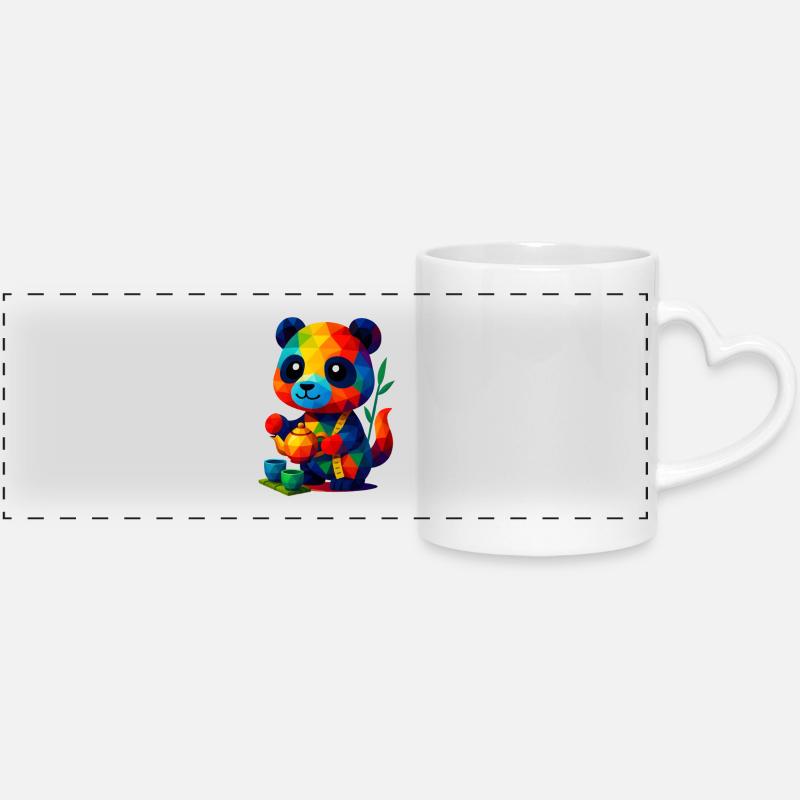 WPAP Polygon Kawaii Style Animaux Bébé Panda Tasse à thé - Mug panoramique avec anse en forme de cœur - blanc