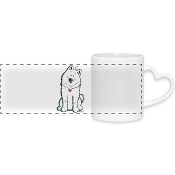 Samoyed with heart - Panoramic mug with heart handle - white - Front