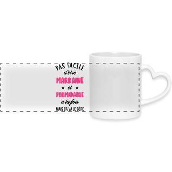 Marraine Parrain Filleul Baptême Bébé Naissance - Panoramic mug with heart handle - white - Front