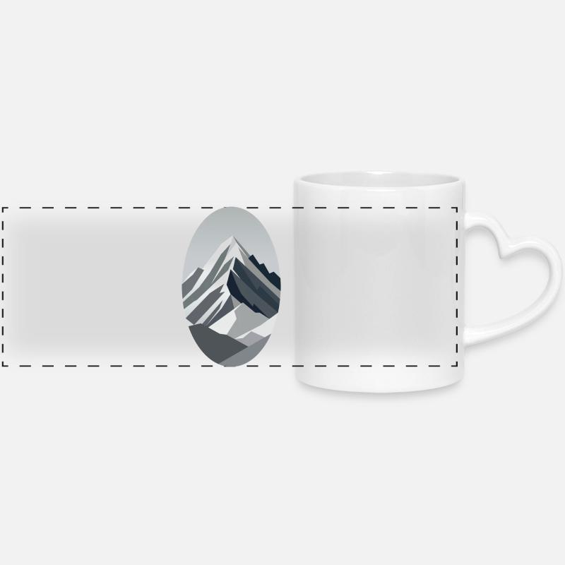 Abstract Mountains with Contrasts of Greys - Panoramic mug with heart handle - white