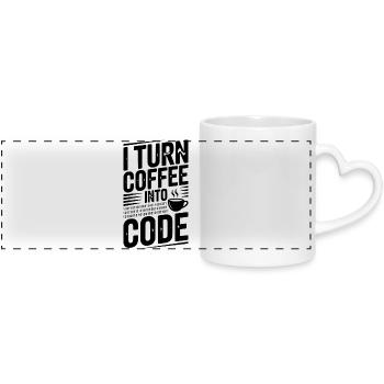 Ich verwandle Kaffee in Code - Panoramatasse mit Herzhenkel - Weiß - Vorne