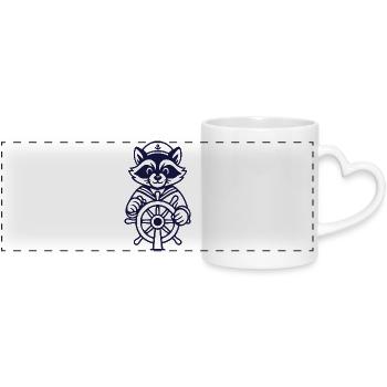 Raccoon Captain at the Helm - Panoramic mug with heart handle - white - Front