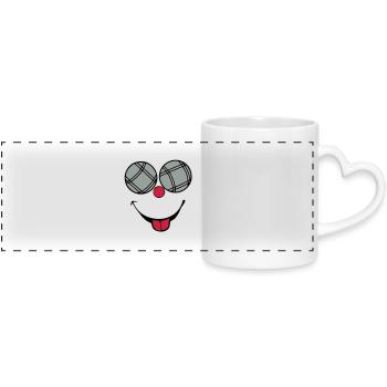 petanque boule smiley sourire langue2 - Mug panoramique avec anse en forme de cœur - blanc - Devant