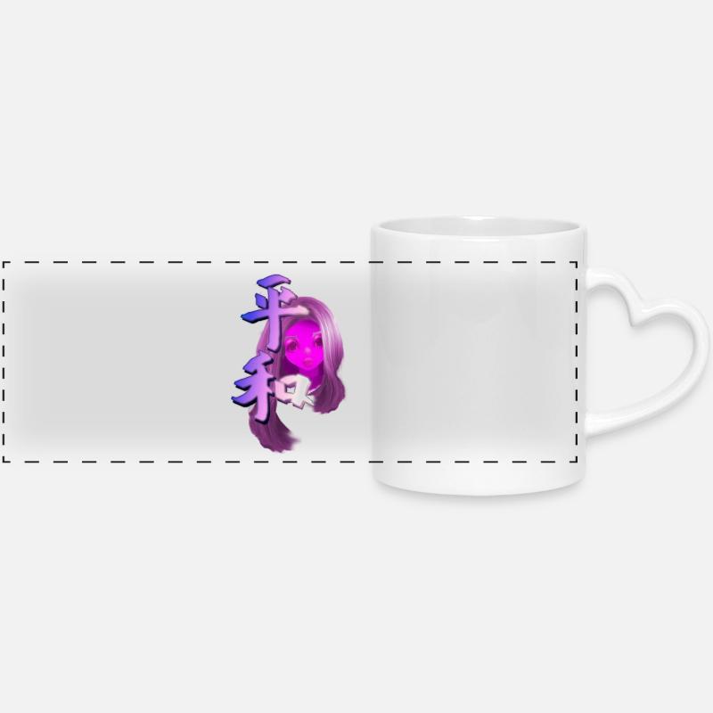 girl manga facee - Panoramic mug with heart handle - white