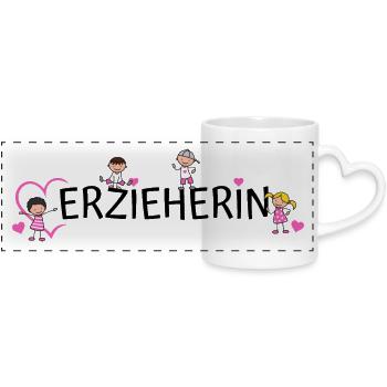 Erzieherin Herz Kinder Erziehung Beruf Arbeit - Panoramatasse mit Herzhenkel - Weiß - Vorne
