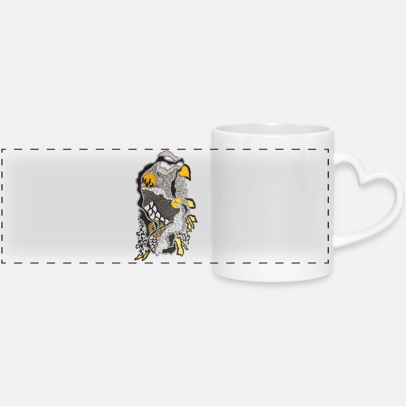 Koi Water Dream in Line Art - Panoramic mug with heart handle - white