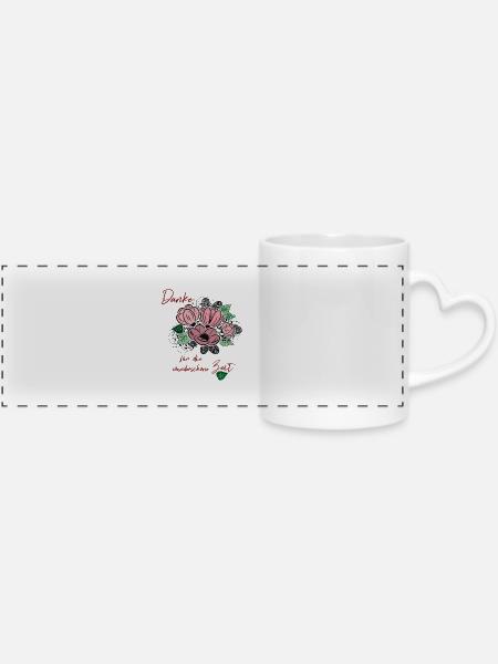 Danke mit Blumenstrauß - Panoramatasse mit Herzhenkel - Weiß
