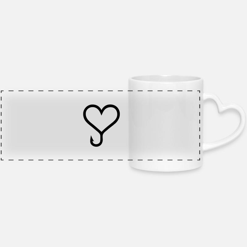 Anglerherz | Fishhook Heart - Panoramic mug with heart handle - white
