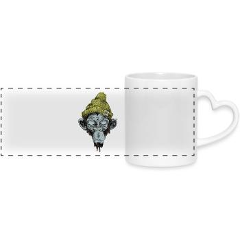 Monkey with hat - Panoramic mug with heart handle - white - Front
